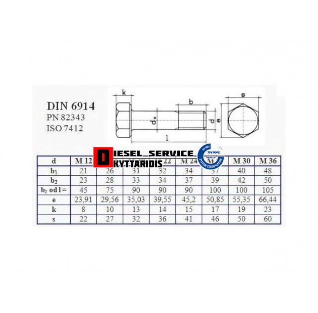 Βίδα εξάγωνη 20x110x2.5 10.9 DIN6914 H.D.G