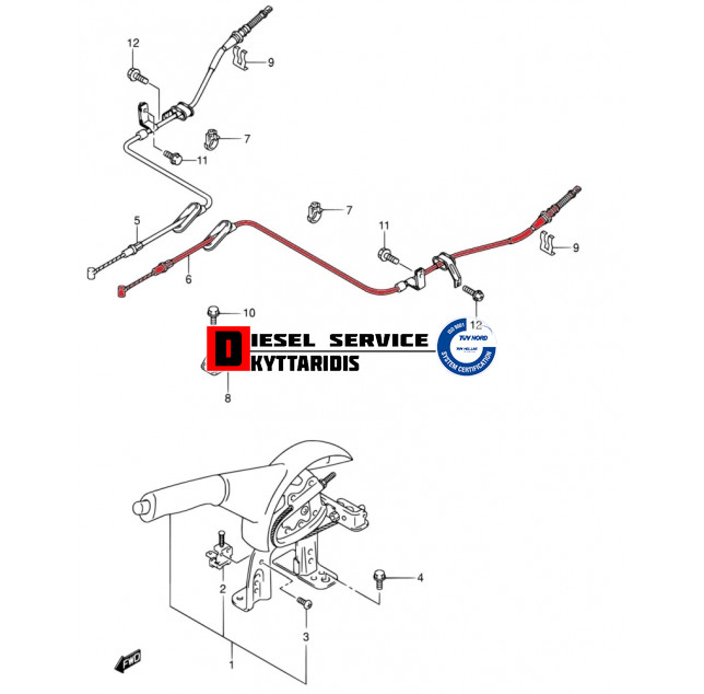 Ντίζα χειρόφρενου L Ντίζα χειρόφρενου L